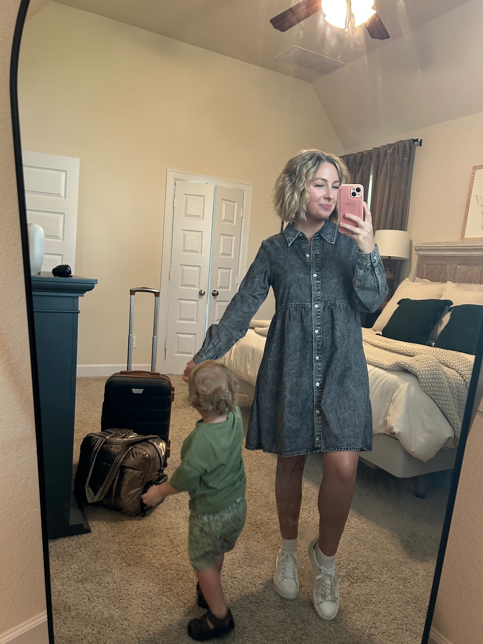 Mom life is the best life. 

Wearing Small in dress. 
He’s in 3T 

Peep the luggage, SO GOOD! $25 off today. 

The Calpak weekender bag has been incredible for all my travels, too! 

#LTKTravel #LTKPetite #LTKFamily