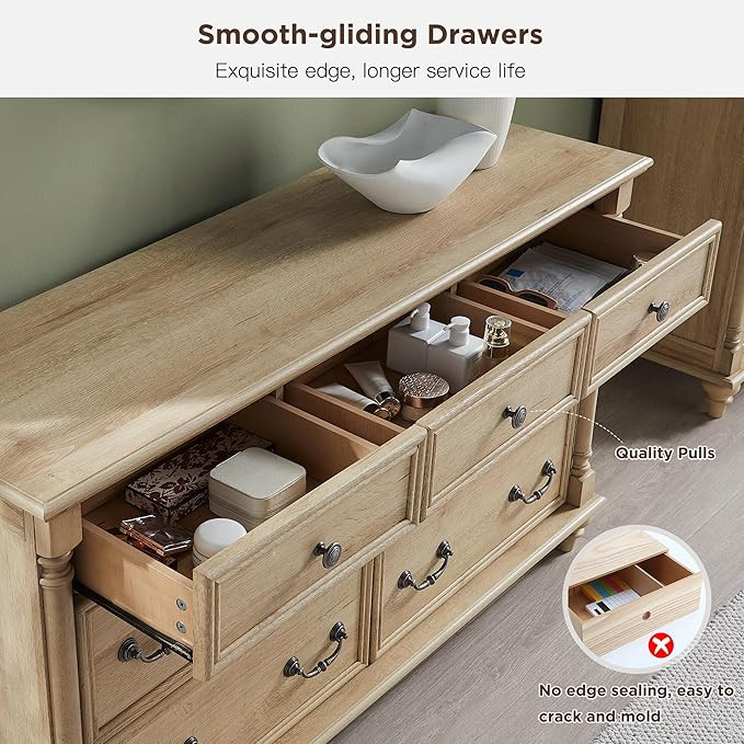 T4TREAM Farmhouse 7 Drawers Dresser Chests for Bedroom with 4 Solid Wood Feet, Tall Wide Wood Cou... | Amazon (US)