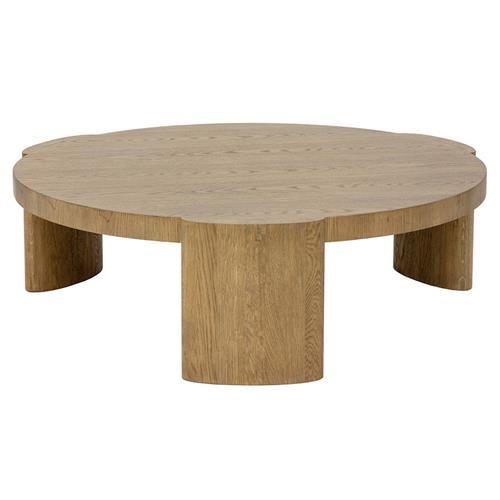 Sunpan Alouette Rustic Lodge Light Brown Aged Oak Wood Classic Round Coffee Table | Kathy Kuo Home