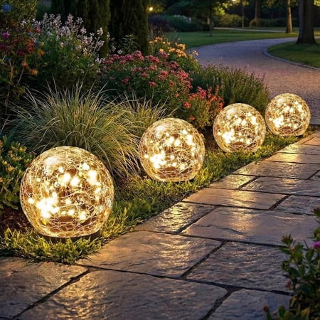 COWIN 4 Pack 3.9'' Solar Globe Lights Outdoor Waterproof,30 LED Cracked Glass Globe Solar Power Ground Lights,Solar Orbs Outside-Outdoor Decorations Patio & Yard Lawn Backyard Decor(Warm White) | Walmart (US)
