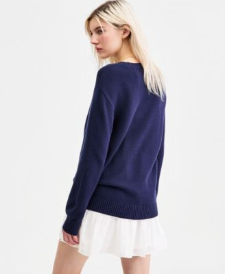 Hooked Up by IOT Juniors' American Flag Crewneck Sweater - Macy's | Macy's