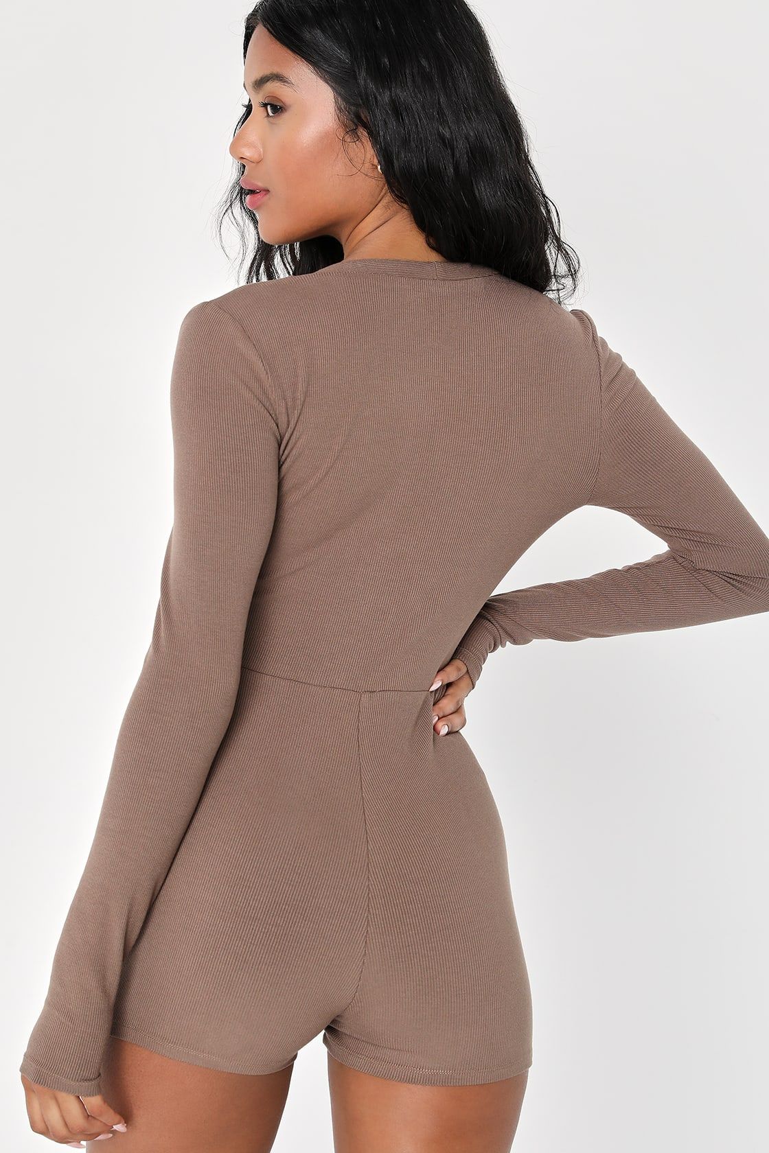 Leisurely Love Taupe Ribbed Long Sleeve Lounge Romper | Lulus (US)