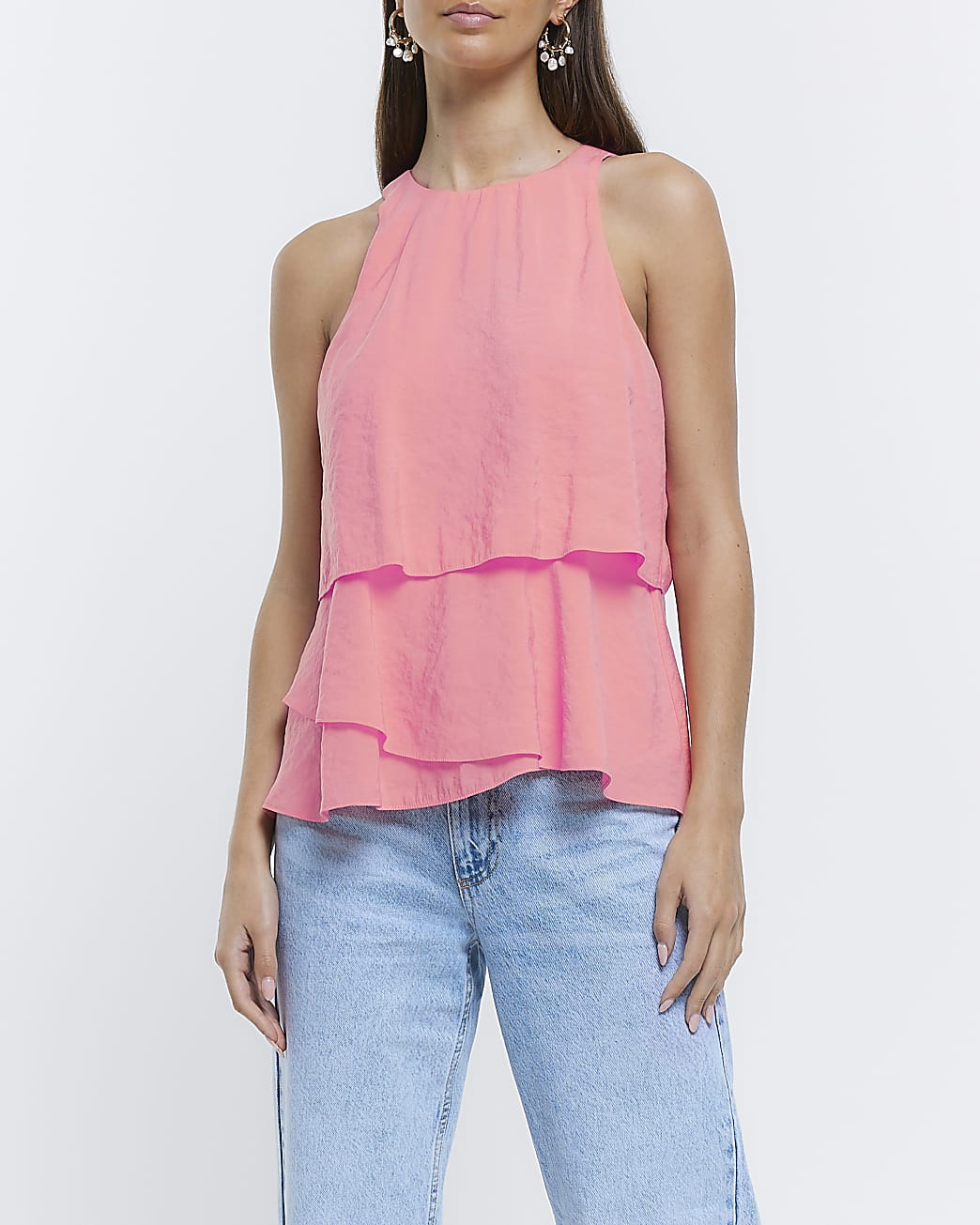 River Island Womens Coral High Neck Layered Top | River Island (US)