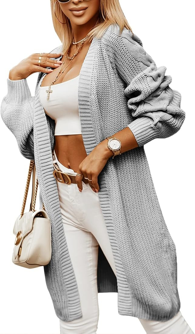 Dokotoo Womens 2023 Winter Fall Casual Open Front Knit Long Cardigans Sweaters Coats | Amazon (US)