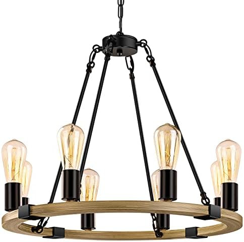 Farmhouse Wagon Wheel Chandelier 8-Light, 22.8'' Industrial Rustic Vintage Hanging Ceiling lamp, ... | Amazon (US)