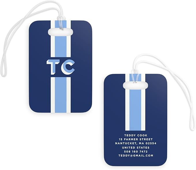 Monogram Stripe Luggage Tag (Navy) | Amazon (US)
