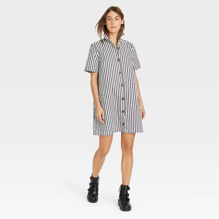 Women's Short Sleeve Button-Up Trapeze Dress - Who What Wear™ | Target