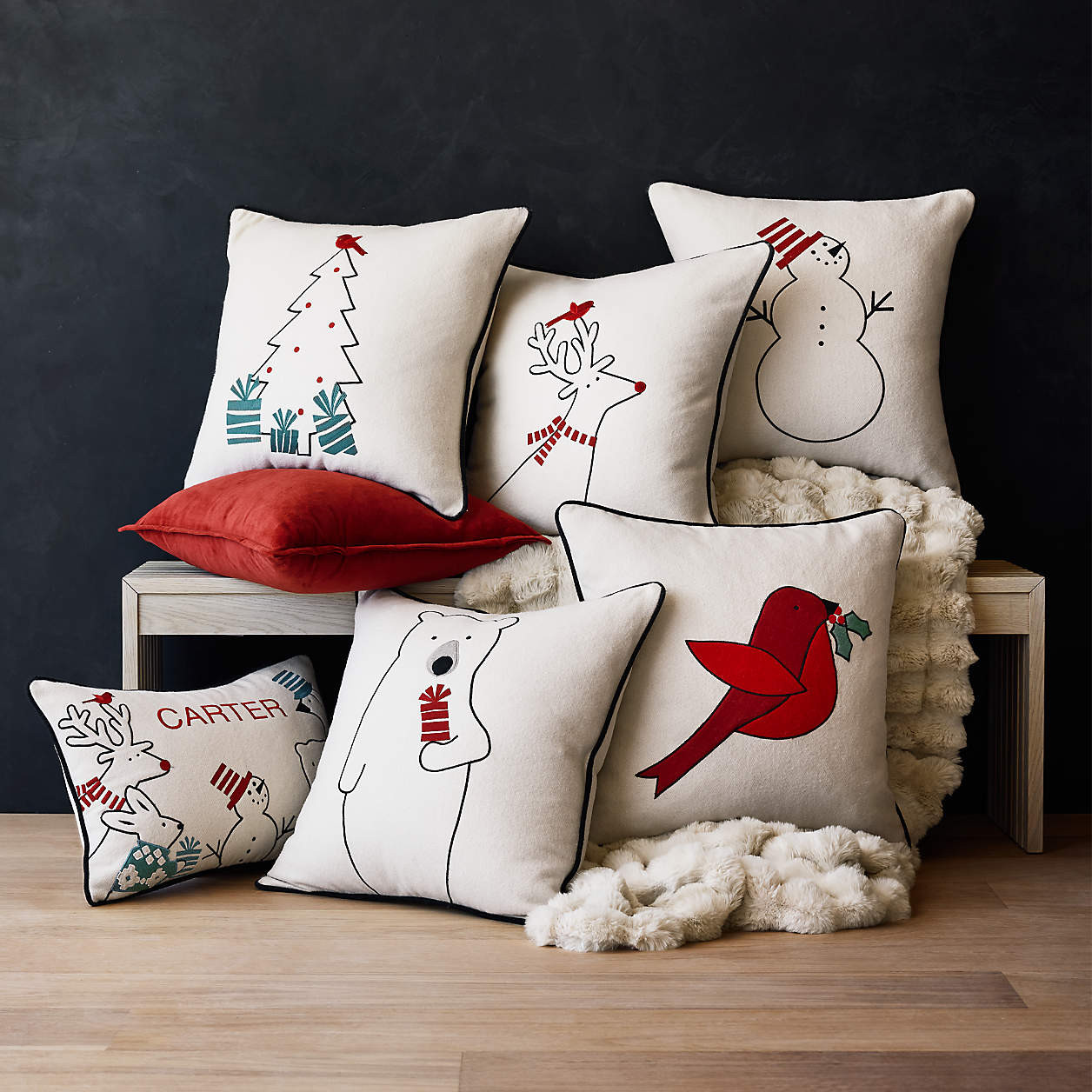 Arctic Friend Red Bird 23"x23" Ivory Multi Throw Pillow with Feather Insert by Joan Anderson | Cr... | Crate & Barrel