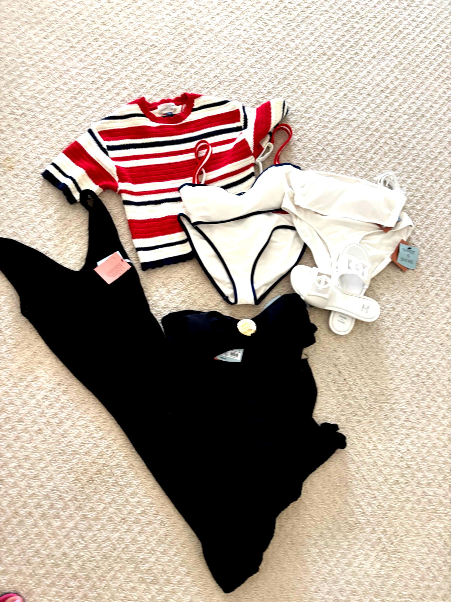 ☀️ Summer mode: ON ☀️T's Pink Spotlight. If you're looking for swimwear that feels luxe without the price tag—Shade & Shore at Target is where it's at.
This white bikini with red + navy trim has that sporty-chic vibe I love, and the black set with the gold shell detail? Obsessed. 🖤🐚

Paired everything with a textured black coverup, classic white sandals, and a pop of red from this striped knit—easy, breezy, and beach bag ready!

💌 Grab these before they sell out!
#TargetStyle #LTKSummer #SwimwearSeason #PrettyInPinkAgain #ShadeAndShore #TargetFinds 

 

#LTKSwim