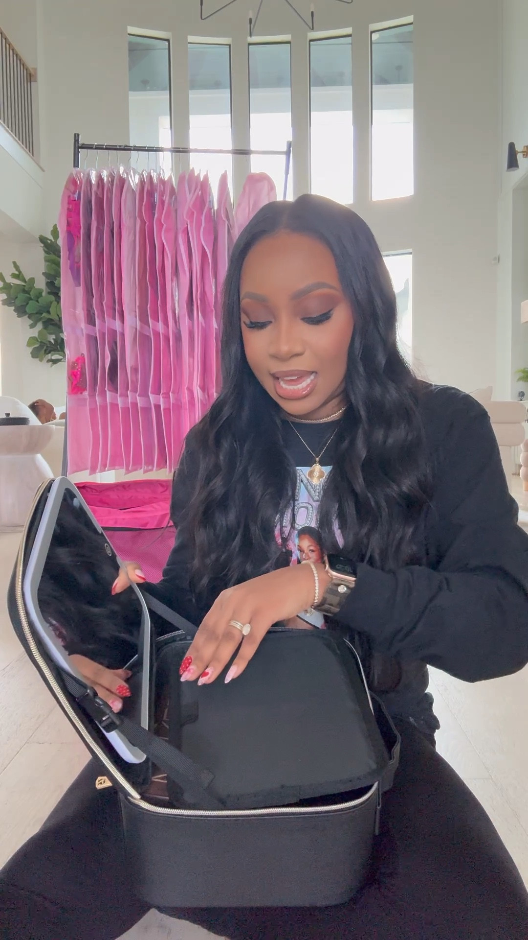 Perfect competition dance makeup bag with built in brush holder and LED mirror 