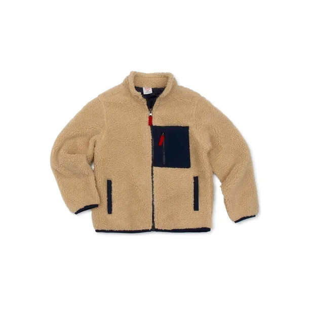 Wonder Nation Boys Faux Sherpa Zip Jacket, Sizes 4-18 | Walmart (US)