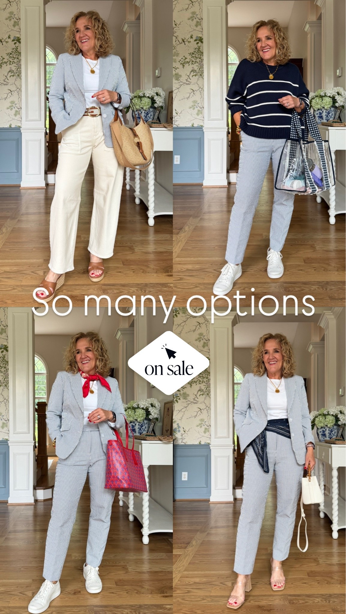 Talbots seersucker suit styled 5 ways

Blazer size 10 petite
Pants size 6 regular
Quince striped sweater I’m wearing a large but get your regular size available in 4 colors
Jelly tote 20% off code NANETTE20
My exact scarf isn’t available but linking some cute oversized scarves
Ecru barrel jeans size 8/29
10% off my raffia tote from Eric Javits with code NANETTE


Work outfit travel outfits Europe vacation outfits

#LTKSaleAlert #LTKOver40 #LTKWorkwear

#LTKTravel