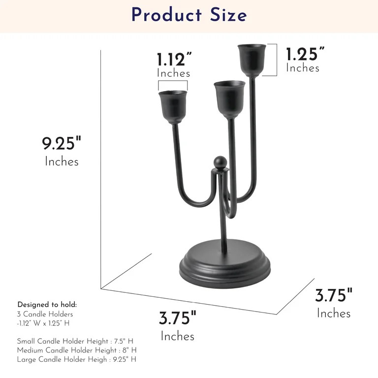 Home Decor Collection 3-Arm Black Metal Taper Candle Holder – Elegant Gothic Decor for Hallowee... | Walmart (US)