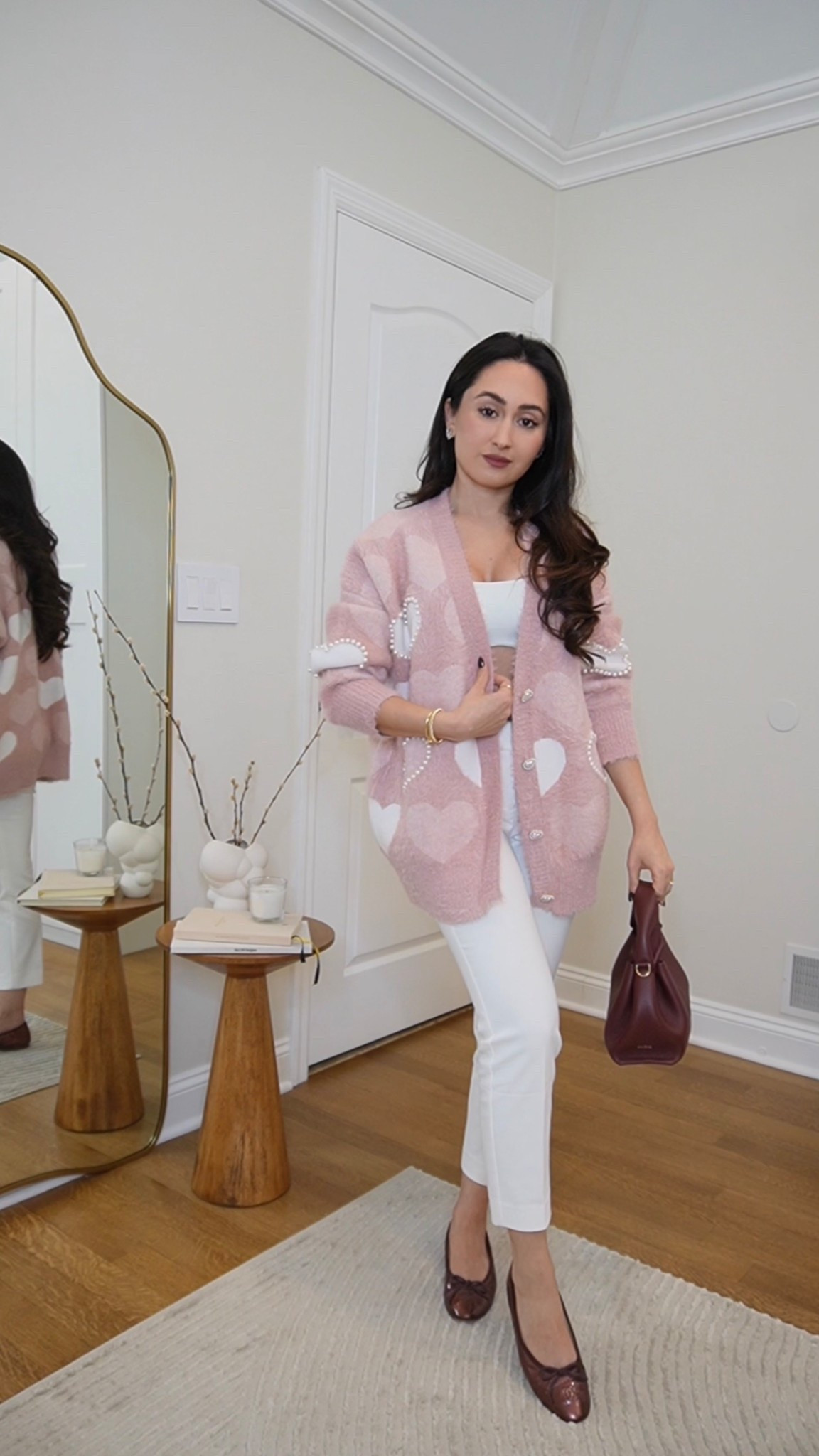 Pink pearl cardigan , white base burgundy accessories. effortless spring style☺️

#LTKSpringSale #LTKspringtrends #LTKspring