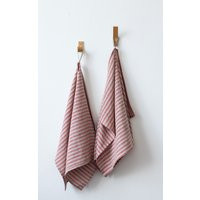 Red Stripe Tea Towel, Farmhouse Red Hand Christmas Kitchen Linen Dish Towel With Hanging Loop | Etsy (US)