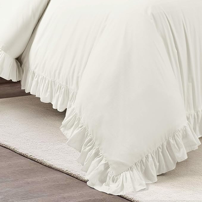 Lush Decor Reyna Ruffle Cotton Duvet Cover Set 3 Piece Set King, White - King Size Bedding Set - ... | Amazon (US)