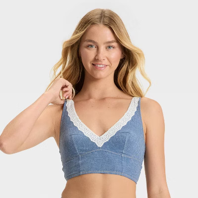 Women's Denim Scoop Longline Bralette - Colsie™ Dark Blue M | Target
