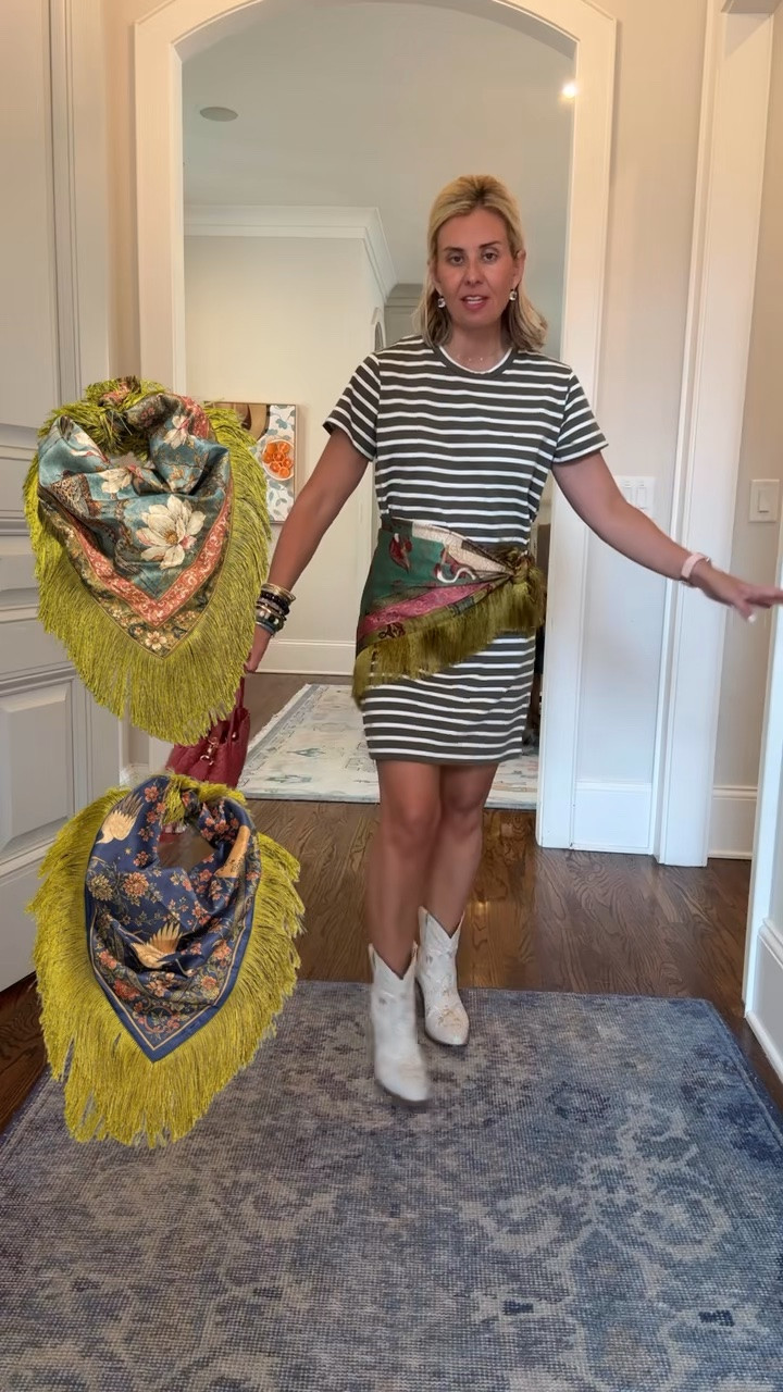 Loving the scarf tend! My favorite Tnuck Parker tee is now available in a dress…YES!! 
Dress - small
Boots - 8 tts 

*Code Catherine20 at Allie + Bess

#LTKmomlife #LTKSeasonal #LTKOver40