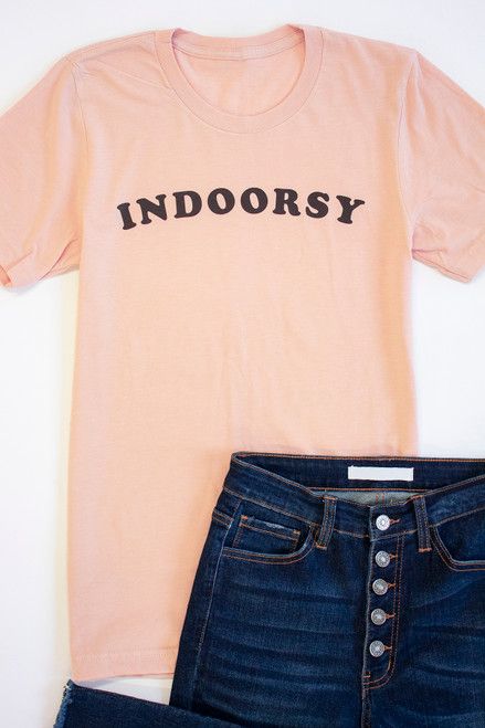 Indoorsy Graphic Tee Heather Peach | The Pink Lily Boutique