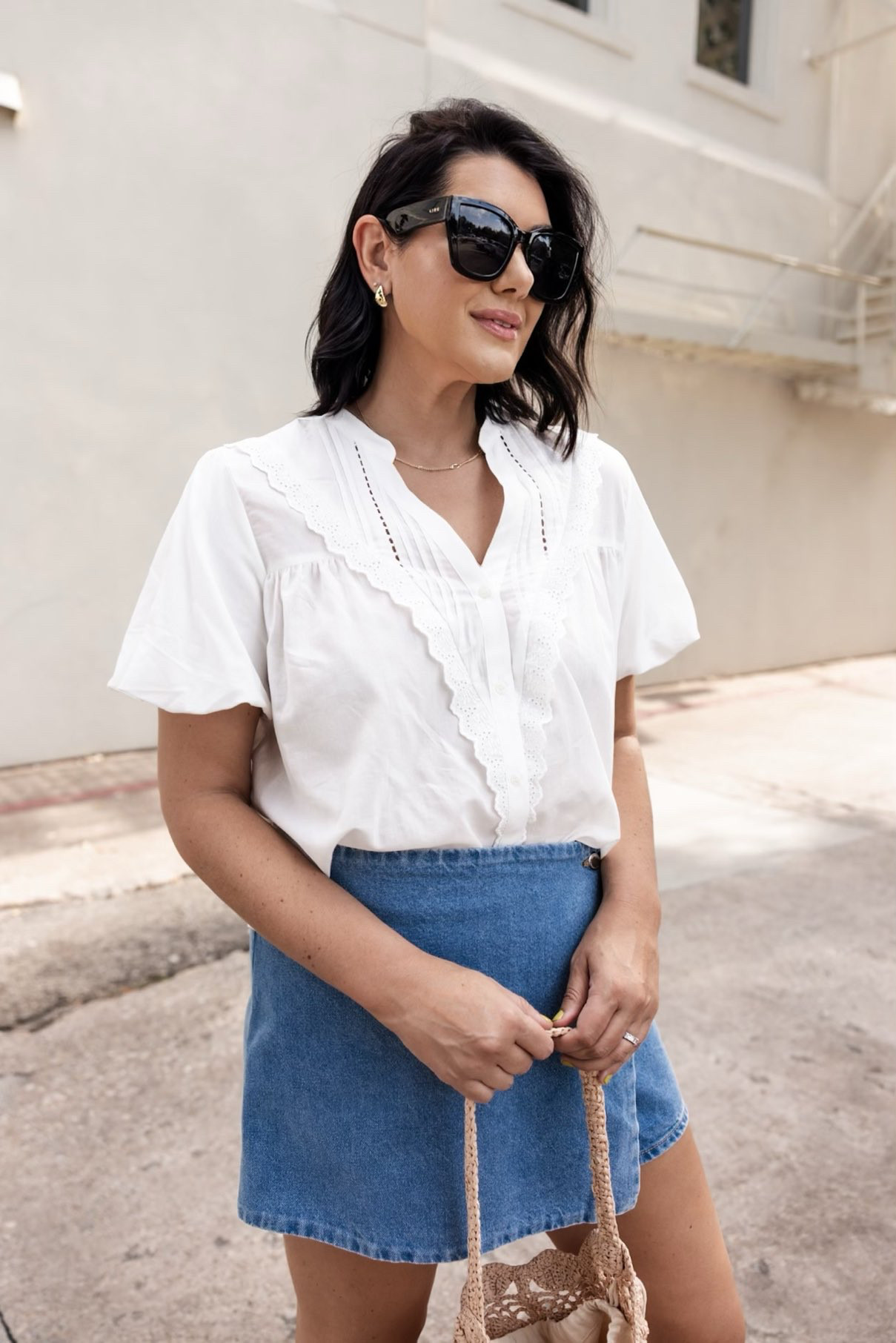 I am loving this denim skort from Mango -- it's incredibly versatile for these last few months of summer. If you are looking for a denim short alternative, I've found your option. 

I'm in the large -- the waist runs generously, but for me this is the apporpropriate length. I'm in the large of the top -- runs loose!  

 