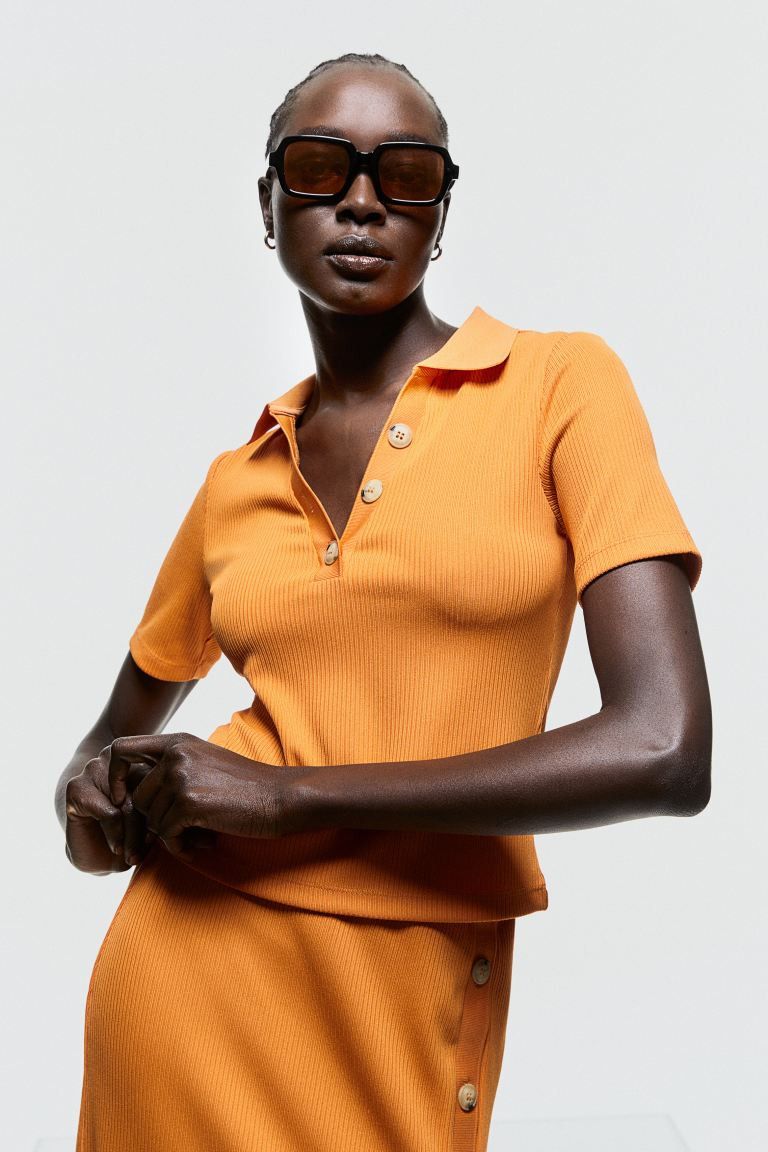 Top with Collar | Orange Top Tops | HM top Outfit | Spring 2023 Outfits | Spring Fashion  | H&M (US + CA)