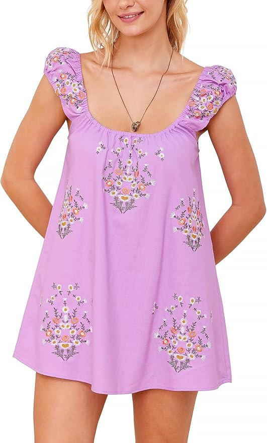 Womens Summer Casual Dresses Floral Embroidered Dress Wedding Guest Sundresses for Beach Vacation | Amazon (US)