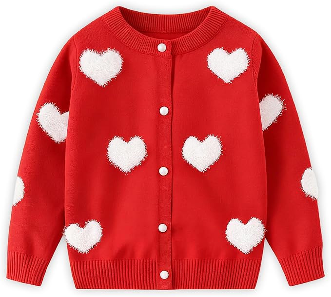 Joctoh Girls Cardigan Long Sleeve Button Front Heart Sweater Kids Winter Colorful Rainbow Knit Sw... | Amazon (US)