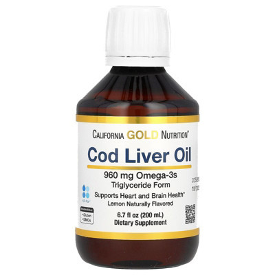 California Gold Nutrition Cod Liver Oil with Omega-3 Fatty Acids, EPA, DHA, Vitamins A and D, Norwegian, Triglyceride Form, Natural Lemon, 6.7 fl oz | Target