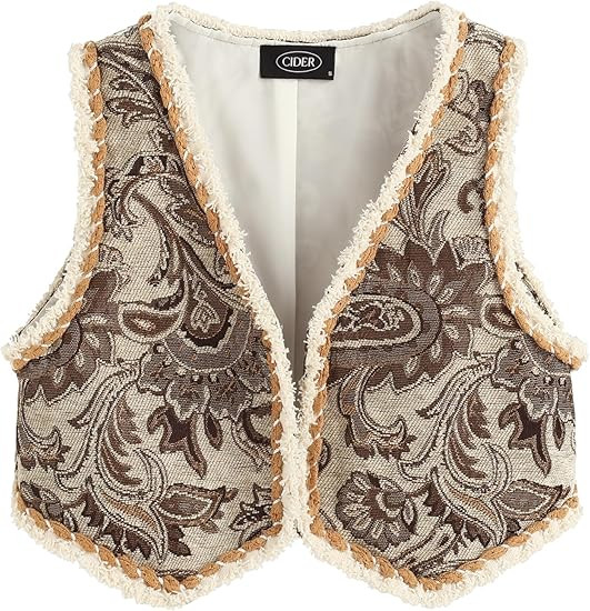 CIDER Womens Vest Western Outfit V Neck Sleeveless Cropped Faux Fur Jacket Trendy Casual Vest | Amazon (US)