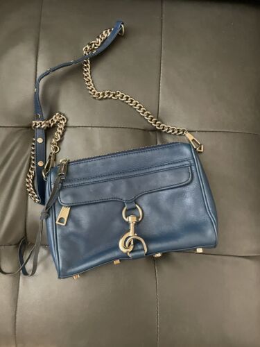 Rebecca Minkoff Mini MAC Crossbody Shoulder Convertible Bag Blue With Gold Strap | eBay AU