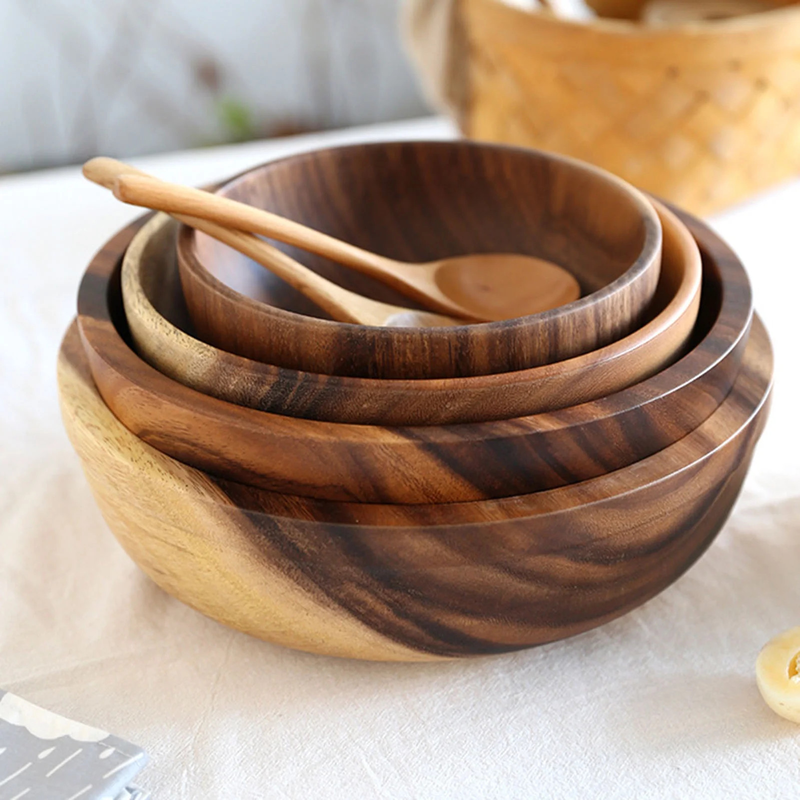 Cheers.US Wooden Salad Bowl with Servers, Large Acacia Bowl, Decorative Gift, Handmade Carved Woo... | Walmart (US)