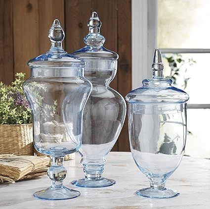 Classic Home Glass Blue Apothecary Jars, Wedding Candy Buffet Containers (Set of 3) | Amazon (US)