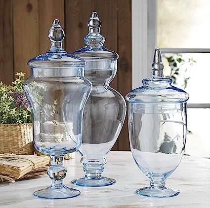 Classic Home Glass Blue Apothecary Jars, Wedding Candy Buffet Containers (Set of 3) | Amazon (US)