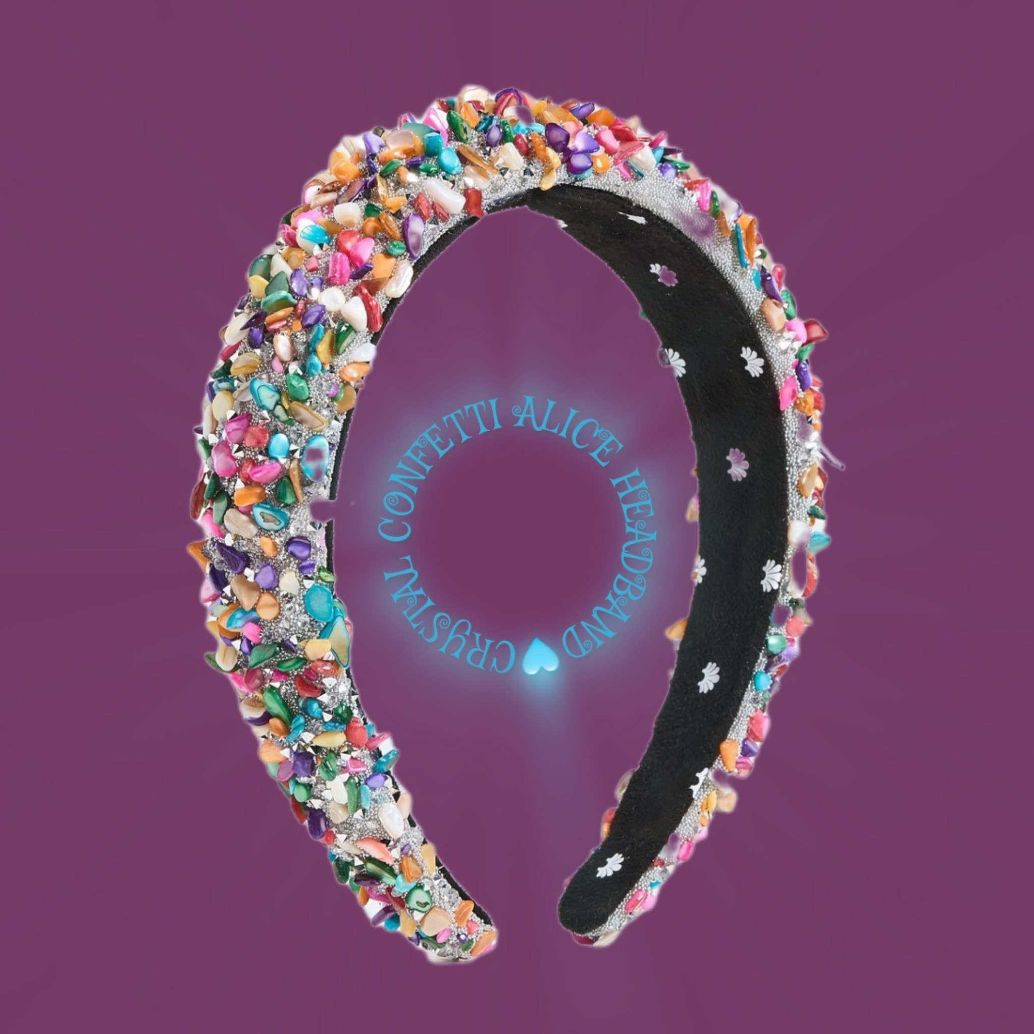 CRYSTAL CONFETTI ALL OVER CRYSTAL ALICE HEADBAND🩵 Designed in NYC and made with quality fabrics and unique hand sewn trims.

#LTKU #LTKParties #LTKStyleTip