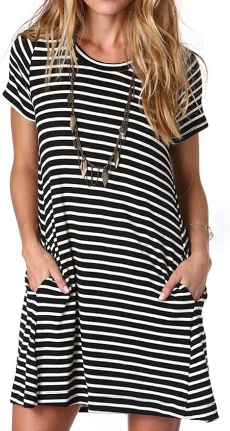 Alaster Women’s Casual Summer T Shirt Dress Loose Short Sleeve Tunic Dress with Pocket for Wome... | Amazon (US)