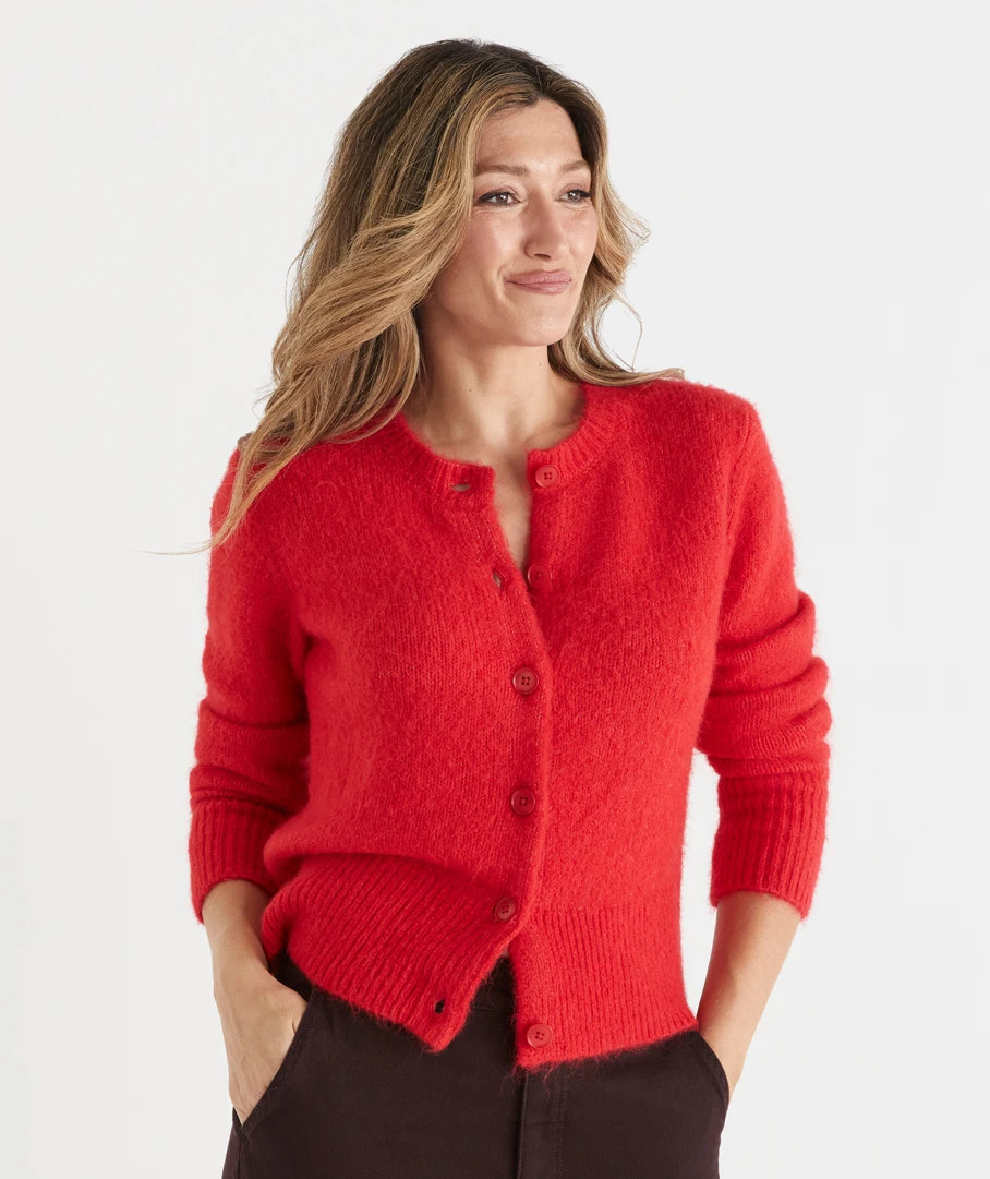 Fluffy Crew Neck Cardigan | Sussan