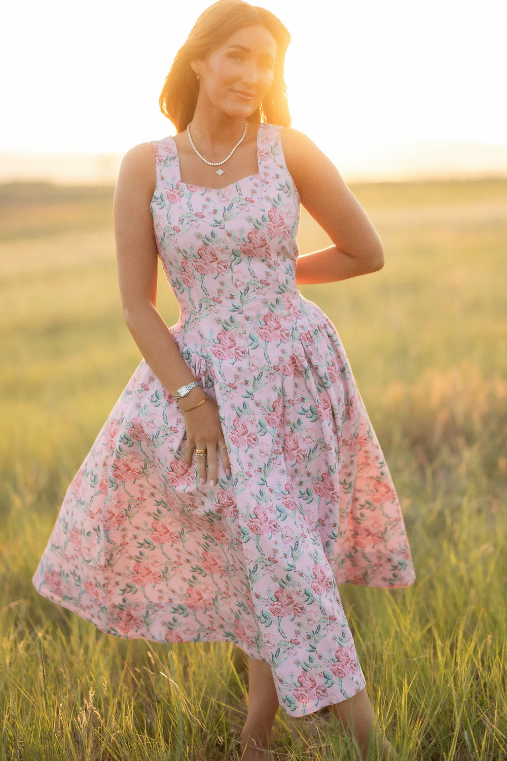Edith Dress in Pink Sketched Flower | Ivy City Co