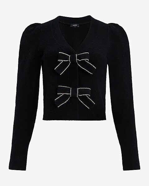 Embellished Bow V-neck Cardigan | Express