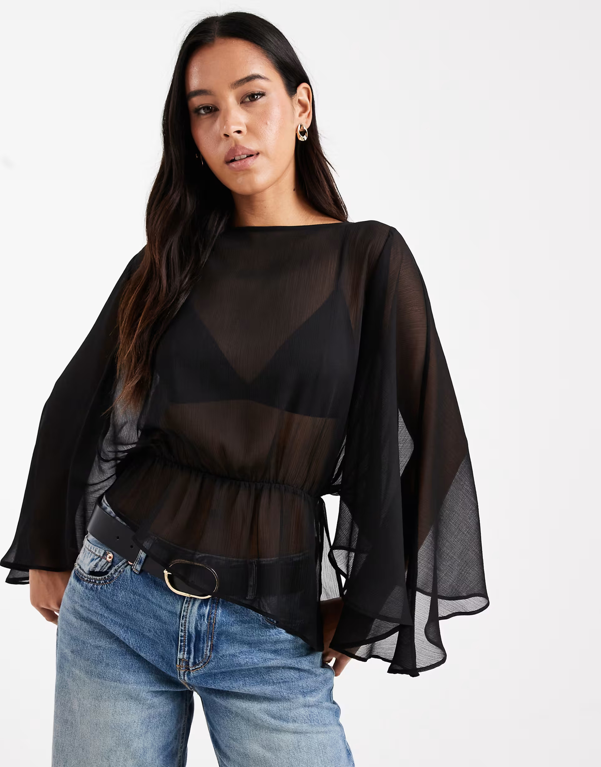 ASOS DESIGN sheer chiffon  slash neck batwing cape blouse | ASOS (Global)
