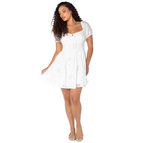 Bridgerton Celebrity Pink Women's Eyelet Puff Sleeve Mini Dress, Sizes XS-XXXL | Walmart (US)