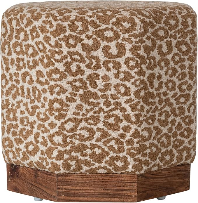 Creative Co-Op Cotton Upholstered Stool/Ottoman with Pine Wood Base and Leopard Print Pattern, Br... | Amazon (US)