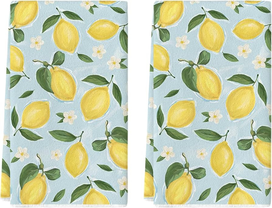 Artoid Mode Blue Lemon Flower Floral Summer Kitchen Towels Dish Towels, 18x26 Inch Seasonal Sprin... | Amazon (US)
