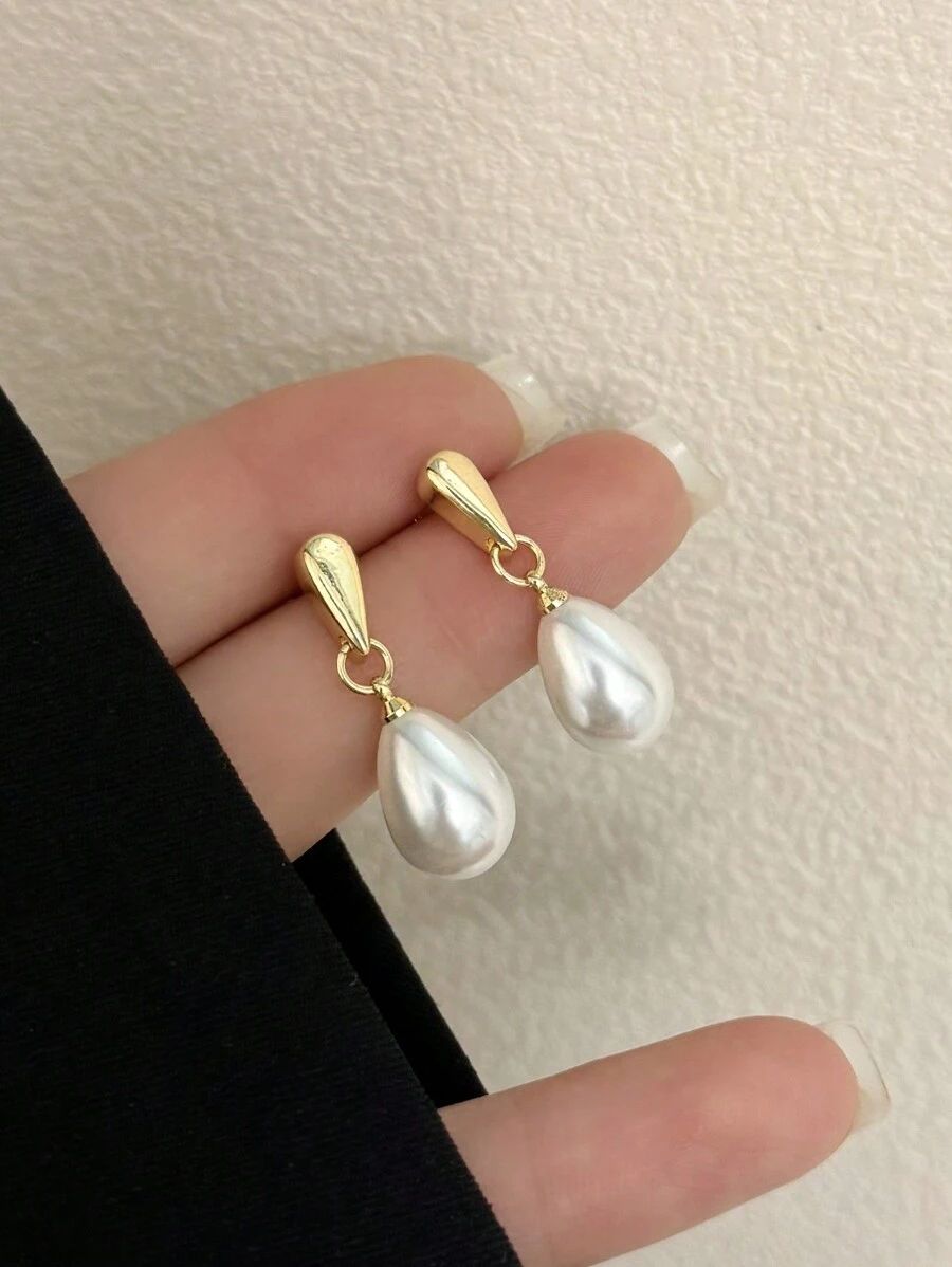 1pair Fashionable & Elegant Imitation Pearl Drop Earrings In Simple Teardrop Design, Perfect For ... | SHEIN