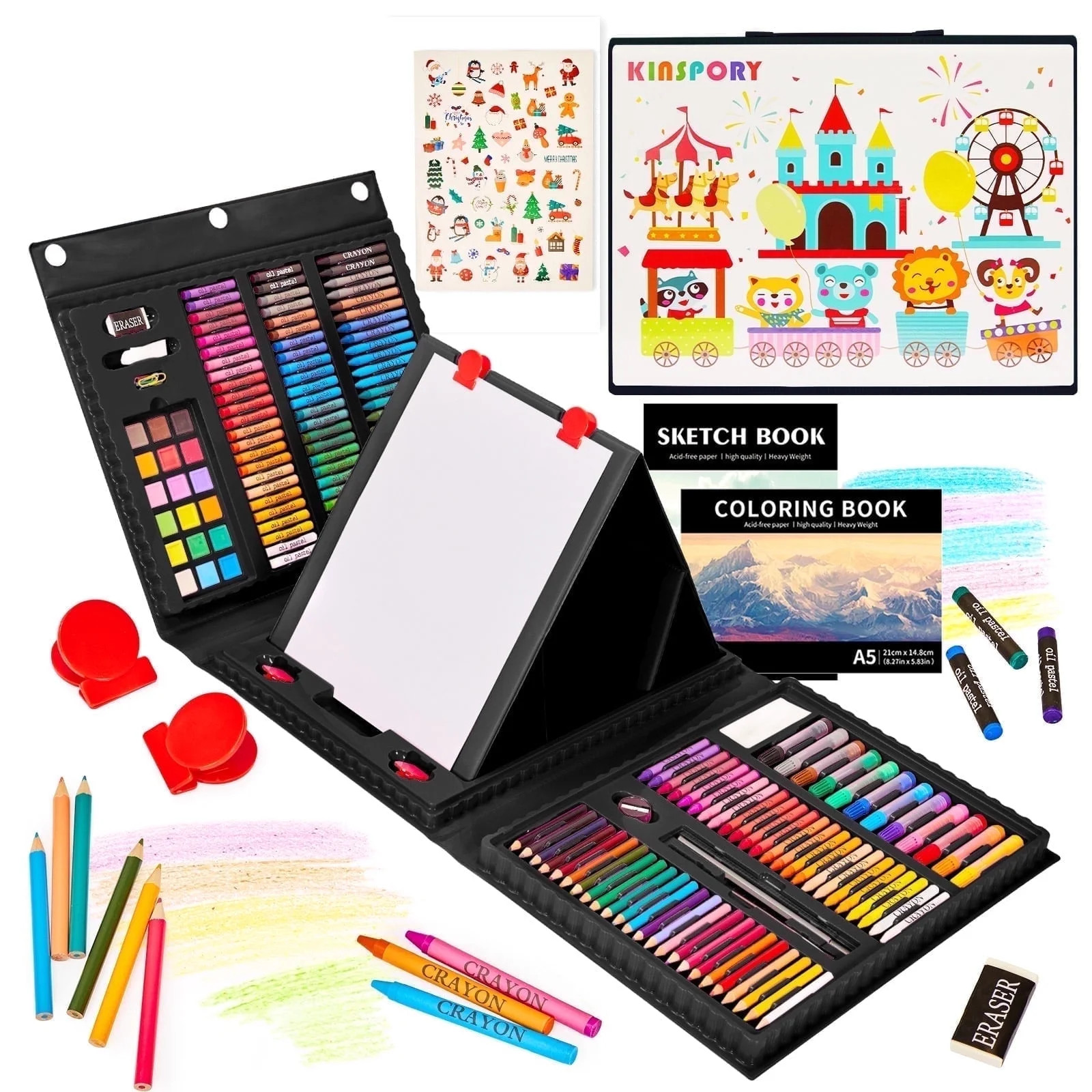 KINSPORY 290 Pack Drawing Coloring Art Set with Double-Side Trifold Art Easel, Creative Supplies ... | Walmart (US)