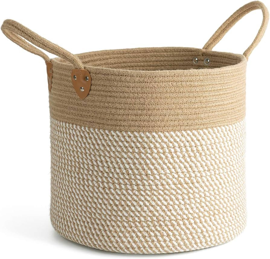 CHICVITA Large Jute Basket Woven Storage Basket with Handles – Jute Laundry Basket Toy Towels B... | Amazon (US)