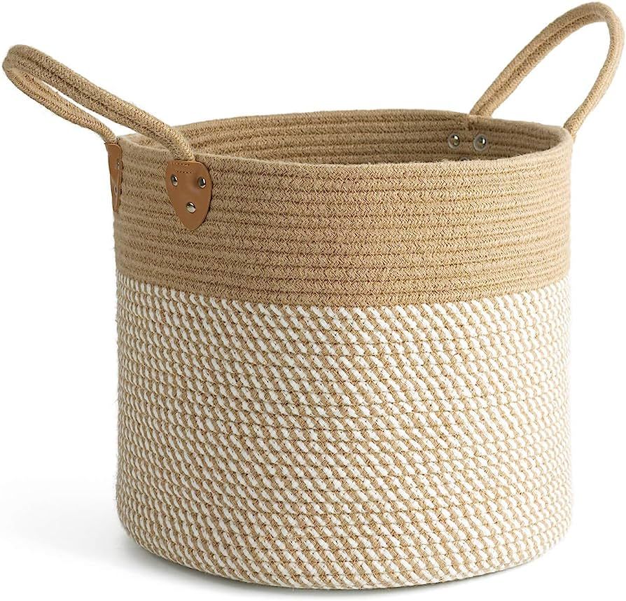 CHICVITA Large Jute Basket Woven Storage Basket with Handles – Jute Laundry Basket Toy Towels B... | Amazon (US)