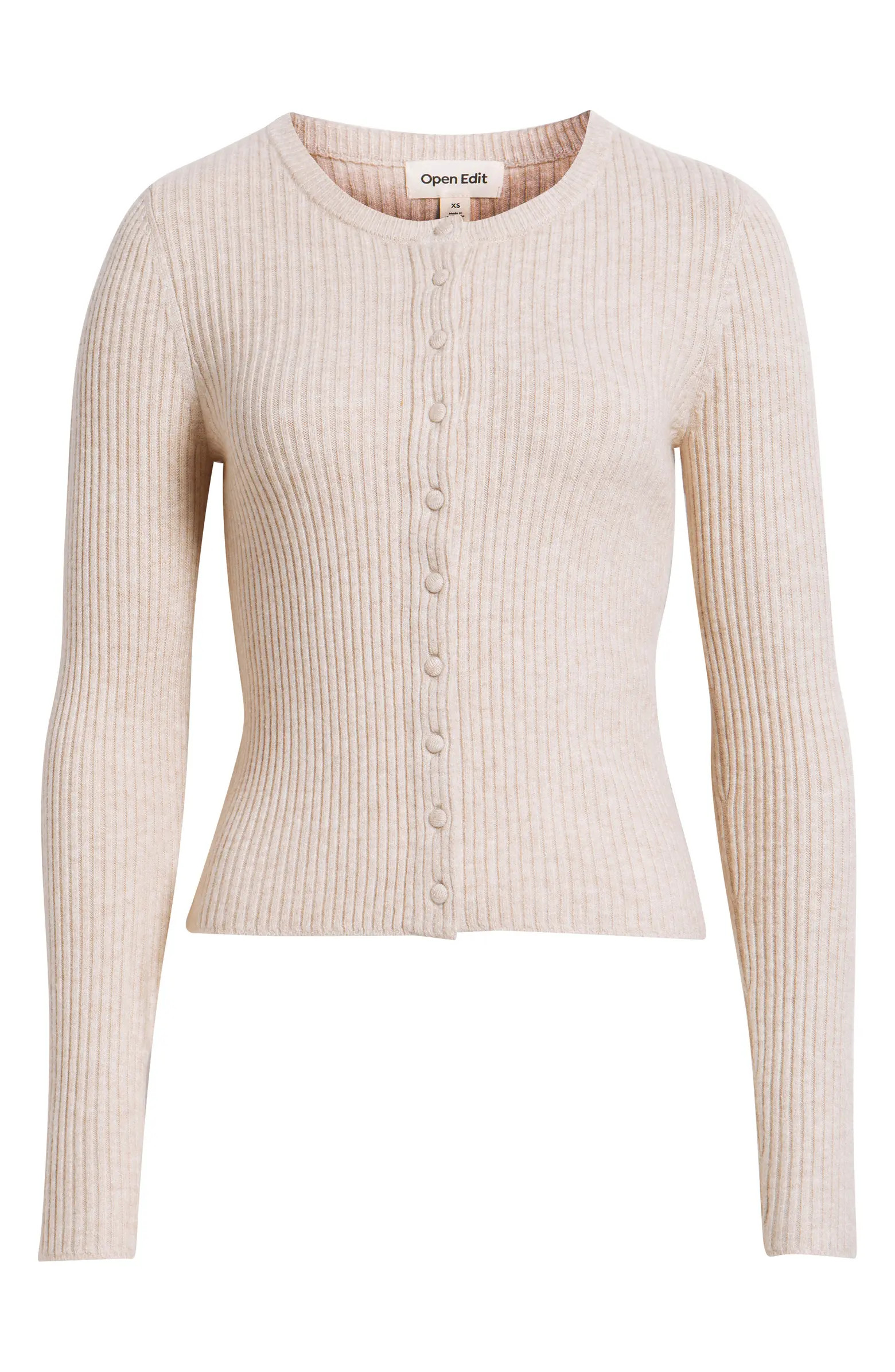 Open Edit Ribbed Crewneck Cardigan | Nordstrom | Nordstrom