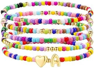 M MOOHAM Stocking Stuffers for Kids Girls Teen - 5PCS Colorful Beaded Initial Bracelets for Women... | Amazon (US)
