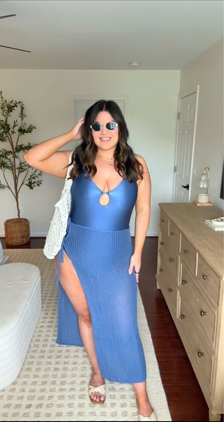 Midsize vacation outfit from aerie! Love this one piece swimsuit, I brought it with me while I was on vacation the other week! The color is gorg, the coverage is great, & it comes in long!! 👏 this swim cover up skirt did not come in time for my trip but it’s so cute, I had to share! And everything is on sale. 

Swimsuit - xl long
Skirt - L/XL 
Sandals - 10 
Beach bag also from aerie *sold out, I found some similar options 
