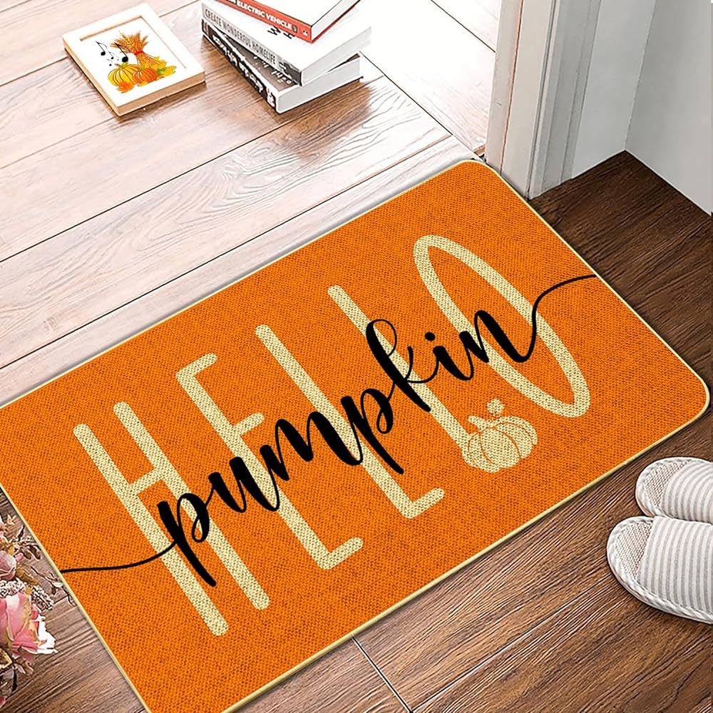 Hello Pumpkin Door Mat Welcome Decorative, Autumn Thanksiving Pumpkin Farmhouse Outdoor Indoor Pa... | Amazon (US)